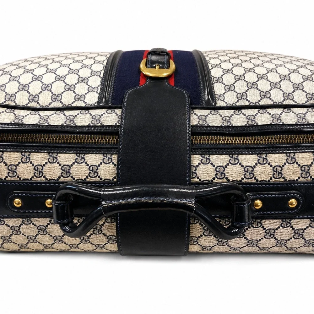 GUCCI SUPREME Sherry Line Navy GG Web Monogram Navy Suitcase COA